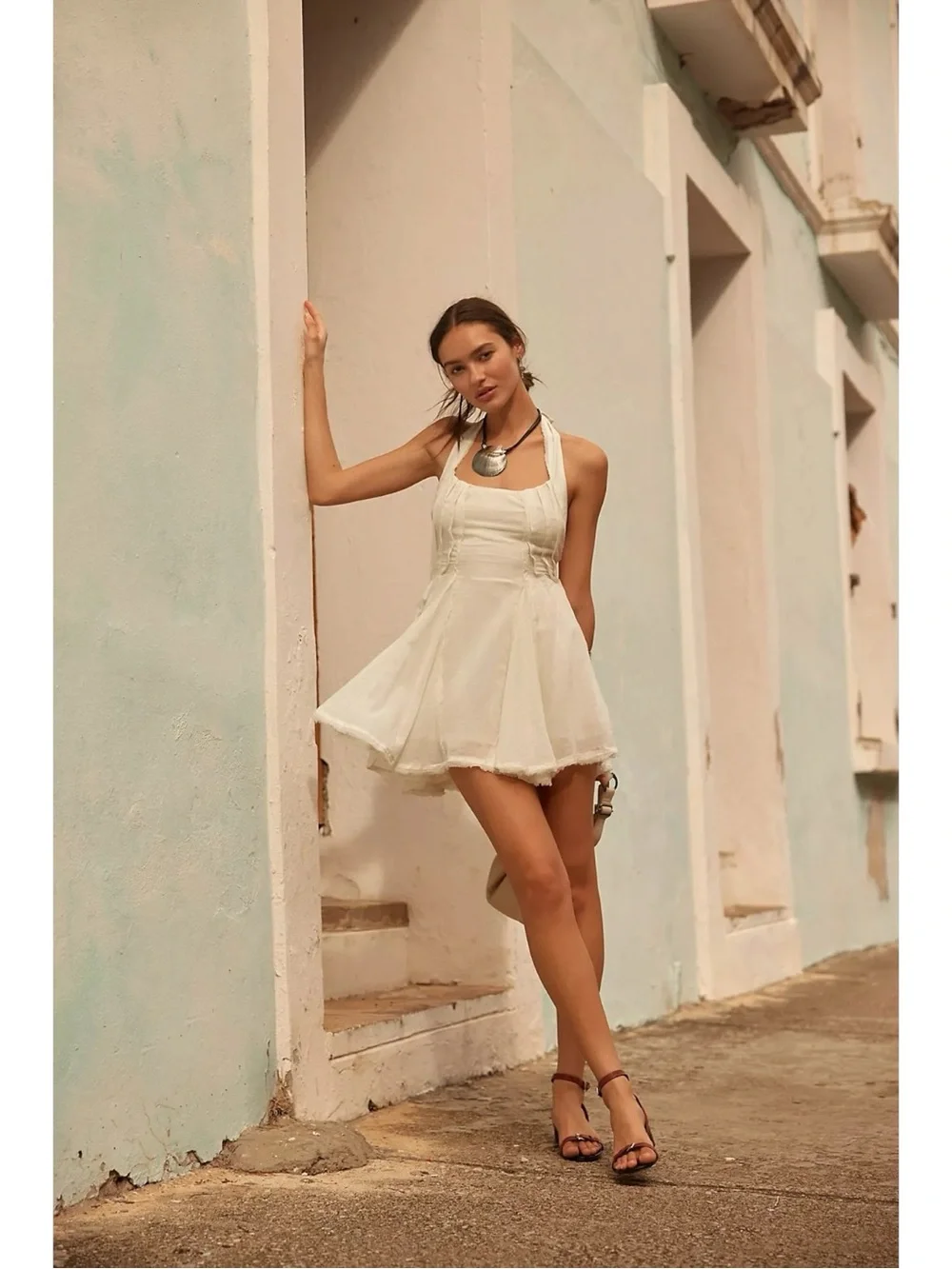 Free People Ethereal Romantic Billowy Halter Mini Dress Summer Sand Fairy Small
